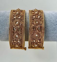 Gold plated Polki openable bangle pair/Statement Kada/Kundan Bangles/Bridal Bangle/Indian Wedding/Pakistani/Punjabi Heavy Kundan Bangle For Wedding, Festive Kundan Bridal Bangle Set, Heavy Bangle For Diwali Ceremonial Occasion, Kundan Bridal Bangle Sets, Kundan Bangle With Intricate Design For Diwali, Festive Kundan Bangle For Ceremonial Occasions, Ceremonial Kundan Bangle With Cutdana, Ceremonial Kundan Bangle For Festive Occasions, Bollywood Style Kundan Bangle Openable