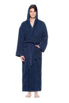 "MENS HOODED FULL LENGTH LONG TURKISH COTTON BATHROBE This Turkish Cotton Hooded Robe is the ideal bathrobe to wear after a wash, sauna, gym, pool or at the beach. Manufactured from 100% high grade Turkish cotton with fibers grown in the Aegean region in Turkey. Premium Cotton construction with single ply loops on the inside and also on the outside make it absorbent and gentle to your skin. It will get softer with each wash because of the quality of Turkish Cotton Wide cut design for comfort. It Long Sleeve Cotton Robe For Wellness, Dark Green Top, Gym Pool, Terry Cloth Robe, Men's Robes, Hooded Robe, Mens Hooded, Sleepwear Robe, Cut Design