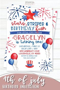 an american flag birthday party with fireworks and balloons