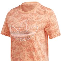 Regular Fit Ribbed Crewneck Short Sleeve Trefoil Shirt Trendy Adidas T-shirt For Spring, Casual All Over Print T-shirt For Spring, Sporty All Over Print Summer Tops, Sporty Summer Tops With All Over Print, Adidas Summer T-shirt With Graphic Print, Adidas Graphic Print T-shirt For Summer, Adidas Summer T-shirt With Logo Print, Adidas Pink Short Sleeve T-shirt, Sporty Short Sleeve Tops With All Over Print