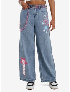 Cheap Y2k Style Flare Bottoms, Cheap Y2k Party Bottoms, Cheap Y2k Style Pink Pants, Cheap Y2k Style Mini Bottoms, Cluster Of Stars, Jeans With Belt, Funky Pants, Pink Chain, Y2k Star