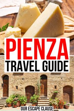 the cover of a travel guide for pieza, with cheese and bread on it