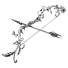 a drawing of a bow and arrow with flowers on it, in the shape of a heart