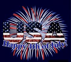 an american flag and fireworks with the words happy 4th of july written in blue ink