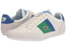 Lacoste Chaymon 222 1 CMA Sneaker - Men's Shoes : Off-White/Blue : Accentuate your casual style in the Lacoste Chaymon 222 1 CMA Sneaker. Traditional lace-up closure. Round toe silhouette. Padded tongue and collar for added support. Signature crocodile on upper. Leather and polyurethane upper. Polyester lining and insole. Rubber outsole. Imported. Casual Fitted Lace-up Sneakers, Mens Lacoste, Dc Sneaker, Casual Style, White Blue, Men's Shoes, Lace Up, Off White, Collar