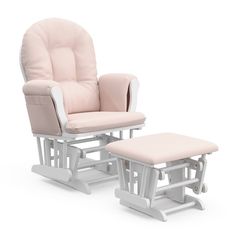 pink gingham rocking chair and ottoman with matching footstool for baby's room