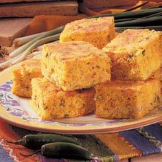 several pieces of cornbread on a plate