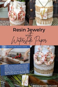 the instructions for how to make resin jewelry with waterlily paper in mason jars