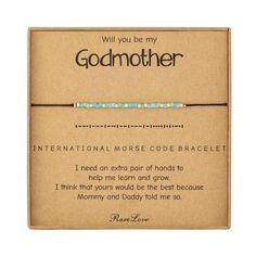 a bracelet that says,'will you be my godmoter?'on it