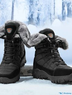 OrcaJump - Mens Unisex Gray/Black Snow/Hiking/Winter Boots - Vintage Sporty Casual Outdoor Daily Trail Running Shoes - Synthetic Winter Insulated Hiking Boots, Black Winter Hiking Boots For Cold Weather, Winter Weatherproof Hiking Boots For Cold Weather, Weatherproof Boots For Winter Outdoor Activities, Weatherproof Winter Boots For Outdoor Activities, Winter Hiking Waterproof And Windproof Boots, Winter Ankle Boots For Outdoor Work, Weatherproof Winter Boots For Cold Weather, Insulated Winter Hiking Boots For Outdoor Activities