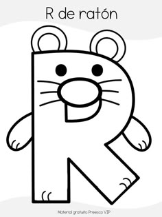 the letter r is for radon coloring page with an image of a bear in it