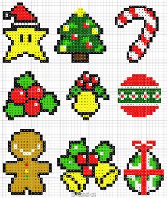 cross stitch christmas ornaments are shown in this pixel art pattern, which is very easy to make