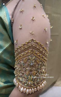 Bridal Handwork Blouses, Unique Aari Work Designs, Double Color Blouse Design, Beeds Work On Dress, Hand Work Embroidery Blouse Design, Net Sleeve Aari Work Blouse, Moti Work Blouse Designs, Handwork Blouse Design Latest, Handwork On Blouse