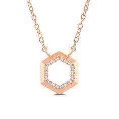 A petite diamond necklace capable of proving that a little goes a long way. Small in size but big in impact, this hexagonal pendant sparkles beautifully when it catches the light. The geometric profile and knife-edge design of this piece deliver the perfect amount of style and edge. Hexagon Diamond Jewelry In Rose Gold, Hexagon Shaped Rose Gold Diamond Jewelry, Rose Gold Hexagon Diamond Jewelry, Octagon Necklace With Diamond Accents For Gifts, Elegant Faceted Hexagon Necklace, Elegant Hexagon Faceted Necklace, Elegant Rose Gold Hexagon Jewelry, Diamond Cut Octagon Necklace, Octagon Shaped Rose Gold Diamond Cut Jewelry