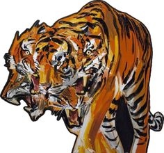 a painting of two tigers facing each other