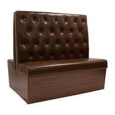 a wooden bench with brown leather upholstered seat