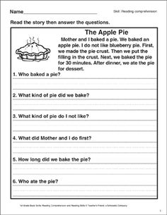 an apple pie worksheet with answers to help students understand what they are reading