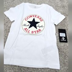 Converse Graphic Tee Crew Neck Top, Converse Graphic Tee Cotton Top, White Y2k Short Sleeve T-shirt, Converse Tshirt, 6th Grade Outfits, Converse Shirt, Converse Graphic Print Short Sleeve T-shirt, Converse Black, All Stars Converse