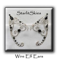 This Pair of Handcrafted Ear wraps has been created using Sterling Silver Wires, with Black Swarovski Crystals, and Hematite stone beads. Many colors available at check out. They are Comfortable ... Wire Elf Ears, Ear Cuff Chain, Elven Jewelry, Elf Ears, Chain Maille Jewelry, Tin Man, Wire Work Jewelry, Necklace Craft, Work Jewelry