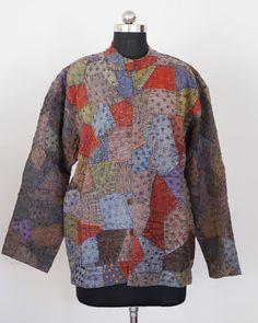 Welcome To Our Shop Product: One-Of-A-kind Handmade 100% Cotton Vintage Kantha Jacket. Color: Multi-color as Shown in Image. Fabric: 100% cotton ( Handmade In India ) The design of the jacket is very unique and very rare. Indian culture and associated with grace and beauty. Old hand made raali more then 1970s old pieces collected From villages Of Thar Desert converted into the vintage jacket and backside beautiful embroidery elephant work, This Raali belongs to higher caste people they give this Traditional Winter Patchwork Outerwear, Bohemian Multicolor Outerwear For Fall, Multicolor Bohemian Outerwear For Fall, Traditional Patchwork Winter Outerwear, Festival Long Sleeve Patchwork Cardigan, Hippie Patchwork Winter Outerwear, Traditional Multicolor Outerwear For Fall, Festive Patchwork Long Sleeve Outerwear, Traditional Long Sleeve Outerwear For Fall