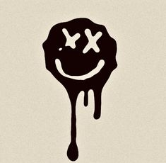 a black and white drawing of a smiley face with two crosses on it's forehead