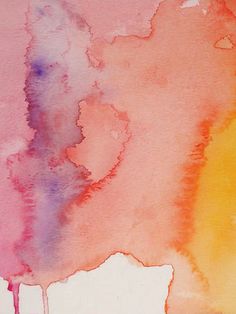 a watercolor painting with orange, pink and yellow colors