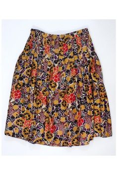 Size 2 Multi-color print pleated midi skirt Body 100% Silk Lining 100% Polyester Made in the USA Concealed side zip and clasp Waist 28" Roomy hip area Total length 26" Orange Tiered Skirt For Day Out, Orange Floral Print Skirt For Day Out, Orange Midi Skirt For Day Out, Orange Pleated Skirt For Spring, Orange Floral Print Skirt, Spring Orange Pleated Skirt, Multicolor Knee-length Pleated Skirt, Flowy Multicolor Print Skirt For Spring, Orange Pleated Full Skirt