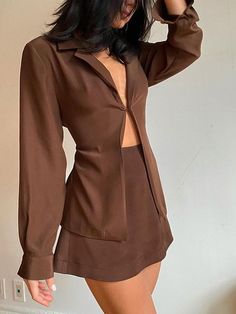 Hirigin Women 2 Piece Skirt Sets Long Sleeve V Neck Cardigan Shirts Low Waist Bodycon Mini Skirts Y2K Summer Fall Outfits Black-S 90s Two Piece Outfits, Summer/fall Outfits, Dorothy Dandridge, Blazer And Skirt Set, Looks Street Style, Skirt Sets, Suit Fashion, Mode Inspiration