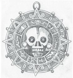 a drawing of a skull in the center of a circle with geometric designs on it