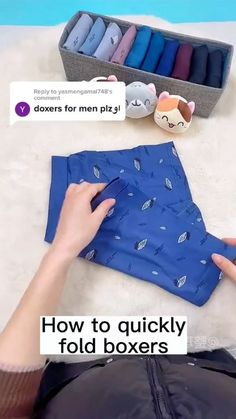 a person is holding an item in their hand and it has the words how to quickly fold boxers