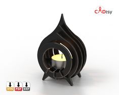 the candle holder is designed to look like a tear shaped object with an open flame