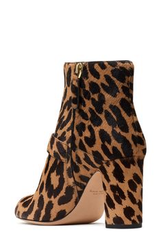 Complete your look with the lively, energetic style of an animal-spotted calf-hair boot lifted by a block heel. 3 1/4" heel; 4 1/4" shaft Side zip closure Genuine calf-hair (Vietnam) upper/textile and leather lining/leather sole Imported Chic Leopard Print Leather Boots, Chic Calf Hair Boots With Round Toe, Calf Hair Ankle Boots For Fall, Calf Hair, Kate Spade New York, Block Heels, Kate Spade, Nordstrom, Boots