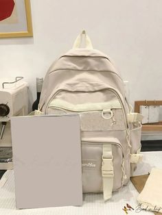 BirdinBag - Versatile Backpack with Bag Charm - Ideal for Letter Patches Large Capacity Beige Shoulder Bag For Back To School, Beige Large Capacity Shoulder Bag For Back To School, Beige Large Capacity Backpack For School, Beige School Backpack With Large Capacity, Large Capacity Cream Backpack For Students, Beige Rectangular Backpack For Back To School, Beige Satchel Backpack With Large Capacity, Beige Portable Rectangular Backpack, Beige Large Capacity Backpack