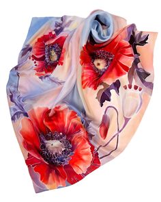 "Red poppy scarf - elegant silk scarf with hand painted. 🌹 This large square scarf is the perfect gift for an elegant woman. 🌹 Delicate and soft silk with a slight sheen.  🌹 Unique painting according to the author's sketches Dimensions 89sm/89sm (35 inch/35 inch) 100% silk It can be washed by hand at a temperature of 30 degrees. To iron the scarf still wet in the \"silk\" This scarf will be shipped from Pennsylvania. (USA) Long silk scarf with poppy https://www.etsy.com/listing/1237125917 Ski Red Floral Print Silk Scarf As A Gift, Red Floral Print Silk Scarf As Gift, Red Floral Print Silk Shawl, Red Silk Scarf With Floral Print, Red Floral Print Silk Scarf, Handmade Elegant Silk Shawl, Elegant Handmade Silk Shawl, Large Square Scarf, Long Silk Scarf