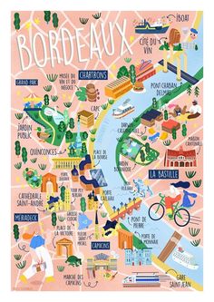 the illustrated map of bordeaux, france