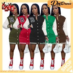 Letter B Embroidered Baseball Dress Casual Long Sleeve Mini Dress With Patchwork, Casual Long Sleeve Embroidered Mini Dress, Casual Embroidered Knee-length Mini Dress, Casual Embroidered Winter Dresses, Casual Winter Dresses With Embroidery, Trendy Patchwork Mini Dress, Baseball Dress, The Letter B, Embroidered Baseball