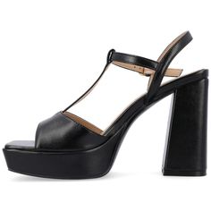 The Parson platform sandals from Journee Collection will be the star of the show wherever you go with their metallic luxe vegan leather. Keep that style going with their buckled ankle strap T-strap design and covered block heel. As a bonus their padded footbed will make them one of the most comfortable pairs of shoes that you'll ever own. Platform Sandals Black, Platform Block Heels, Leather Platform Sandals, Shoe Carnival, Famous Footwear, Women Men Shoes, Journee Collection, Sandals Black, Dress Sandals