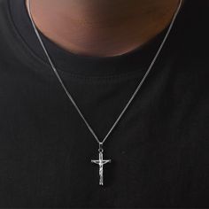 The strong symbol of sacrifice has long inspired the fashion world, earning a place in every style lover's collection. Crucifix Pendant Necklace made of 316L stainless steel, high polished and shinny on both sides of cross. 316L Stainless Steel Pendant Silver Link Chain Included Crucifix Pendant Design Reinforced Lobster Clasp Water, Sweat and Heat Resistant No Discoloring or Tarnishing Hypoallergenic - No Green Skin Pendant Size: 1.6" Silver Stainless Steel Cross Pendant Jewelry, Silver Stainless Steel Jewelry With Cross Pendant, Silver Stainless Steel Cross Jewelry, Crucifix Cross Necklace With Box Chain, Silver Crucifix Necklace With Polished Finish, Stainless Steel Crucifix Necklace With Silver Chain, Stainless Steel Cross Jewelry With Box Chain, Stainless Steel Cross Jewelry With Polished Finish, Silver Crucifix Cross Necklace With Box Chain