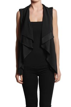 TheMogan Waterfall Layered Open Front Vest Open Front Vest, Front Open, Sleeveless Top, Women's Top, Clothes