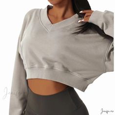 Loose-Fit Long-Sleeve Solid Color Casual Sweatshirt Top Casual Long Sleeve Solid Color Crop Top, Relaxed Fit Long Sleeve Cropped Sweater, Trendy Long Sleeve Top With Cozy Fit, Gray Long Sleeve Athleisure Sweater, Oversized Athleisure Tops For Fall, Athleisure Long Sleeve Cropped Sweater For Fall, Comfortable Crew Neck Tops For Workout, Cozy Fit Crew Neck Workout Top, Cozy Fit Crew Neck Top For Workout