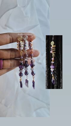 Beautiful loc jewelry with a raw amethyst crystal charm....Perfect For Dreadlocks, Braids &Twist *Handmade  *#2 Pencil Size *All crystal shapes and sizes are unique and may vary slightly from photos All are handmade with top quality tarnish resistant 18 and 20 gage copper wire.  Why copper? Copper is a conductor of energy and works wonders when paired with healing crystals. Copper has healing properties itself. For example, not only is it a natural and necessary agent found in the body but it aids in mineral absorption, helps with arthritis, has anti-inflammatory and great anti-aging properties. Most importantly is help with proper immune function and help prevent the spread of viruses. Please do your own research on this wonderful metal.  Amethyst is a natural tranquillizer, it relieves s Dread Beads Loc Jewelry, Loc Styles With Accessories, Crystal Loc Jewelry, Loc Charms Dreadlock Accessories, Locs Jewelry Accessories, Crystal Dreadlocks, Locs With Jewelry, Loc Jewelry On Short Locs, Beads For Locs