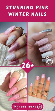 Nail Shades, Popular Nail Colors, Multicolored Nails, Glitter Accent Nails, Pink Polish, Sweater Nails, Pink Winter, White Nail Polish, Pink Nail Designs