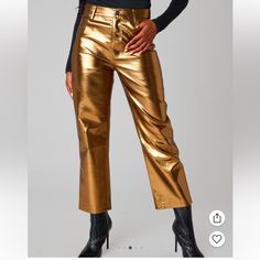 Brand New With Tags Travolta Metallic High Rise Ankle Pants! Super Cute Just Ordered A Size Too Big And Now Sold Out Online! Trendy Gold Bottoms For Parties, Trendy High Waist Gold Pants, Chic Gold Pants For Workwear, Gold Straight Pants For Workwear, Gold Trousers For Work, Gold Straight Pants For Work, Glamorous Wide Leg Pants For Spring, Chic Fitted Gold Bottoms, Gold Pants For Fall