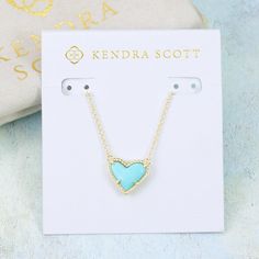 New Kendra Scott Ari Heart Necklace The Last Picture Is For Size Purposes Only. We Will Accept Reasonable Offer, But No Offer Will Be Accepted For Bundle Deals, All Bundles Will Have 15% Discount Apply Automatically. - Light Blue Magnesite - Gold Plated - Pendant Approx. 0.5” X 0.57” - 15” L Chain With 2” L Extender - Lobster Closure Will Come With Holder & Dust Bag Light Blue Kendra Scott Necklace, Blue Kendra Scott Necklace, Layering Kendra Scott Necklaces, Preppy Necklaces, Preppy Accessories, Picture Necklace, Kendra Scott Necklace, Preppy Jewelry, Kendra Scott Jewelry