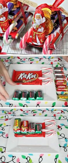 the candy bar is decorated with santa's helpers and hersheys for christmas