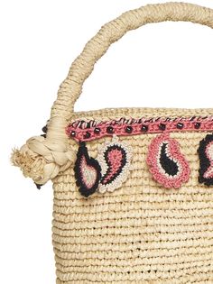 100% Material 1 Embroidery: 100% Cotton Designer Woven Bags, Designer Embroidered Tote Bag, Designer Crochet Bag For Vacation, Traditional Straw Bag For Shopping, Traditional Top Handle Straw Bag, Designer Embroidered Rectangular Bag, Beige Traditional Crochet Bag, Traditional Rectangular Crochet Bag, Raffia Bucket Bag