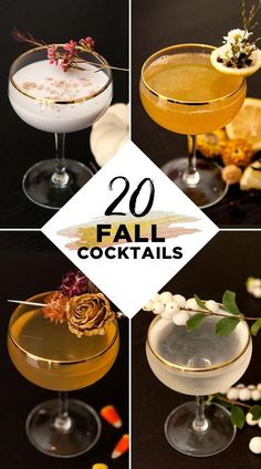 four different cocktails with the words 20 fall cocktails