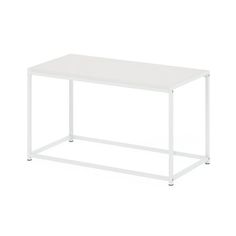 a white table sitting on top of a white floor