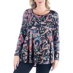 With a delicate scoop neckline and flattering swing shape, this plus size tunic top is a customer favorite! The long sleeves and flared shape are key to the relaxed look. The comfortable material makes this solid colored top easy to wear. Available in ten colors. Size: 1X. Gender: female. Age Group: adult. Plus Size Tunic, Tunic Top, Paisley Print, Floral Tops, Paisley, Blouses For Women, Tunic Tops, Floral Print, Long Sleeve Blouse