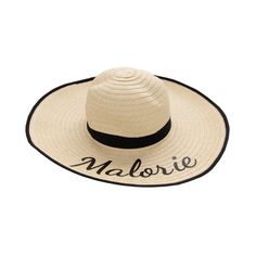 Comfortable, lightweight, and easy to wear, this sun hat is perfect for outdoor activities. The neutral colors will match just about any outfit you wear. This affordable hat features an attractive black band and is crafted with high quality fabrics that will keep you cool while looking great. Add your name or the name of a friend to make this hat a hit for vacation apparel, destination weddings, bachelorette party trips or just unique gifts for friends and family who love to have fun in the sun! Black Bucket Hat With Upf 50+ For Vacation, Black Summer Sun Hat For Warm Weather, Black Bucket Hat With Uv Protection For Vacation, Black Straw Hat For Spring Outdoor, Adjustable Black Bucket Hat For Vacation, Black Adjustable Bucket Hat For Vacation, Adjustable Black Straw Hat For Vacation, Black Summer Hat For Warm Weather, Black Wide Brim Hat For Warm Weather